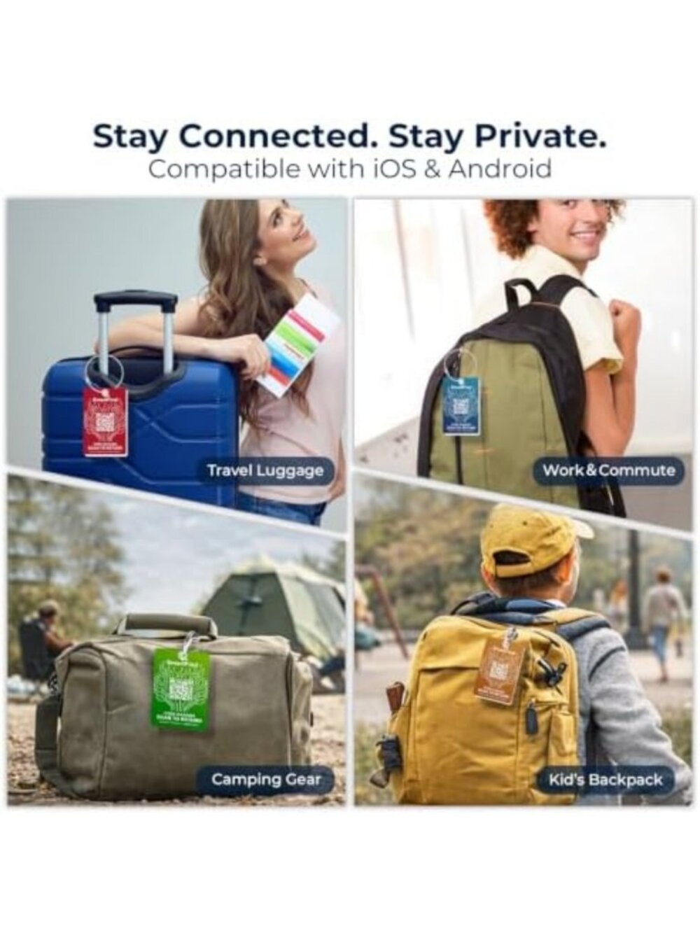 Smart QR Code Luggage Tags for Travel | Compatible with Android & iOS, 8-Pack - Picture 2 of 7